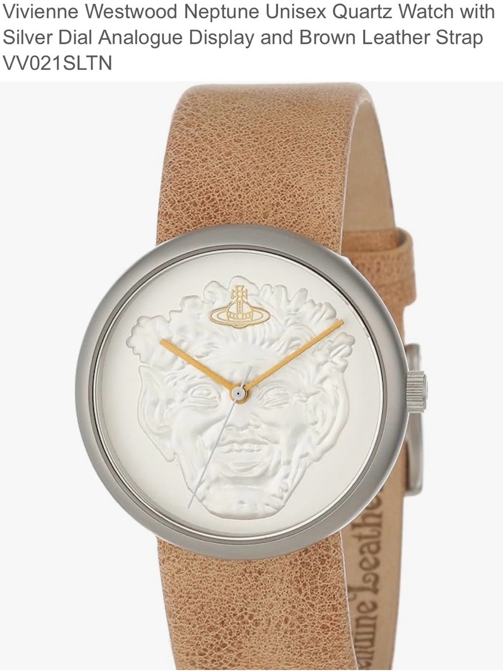 Vivienne Westwood Neptune Tan Leather Strap Watch with Silver Dial and Gold Hand